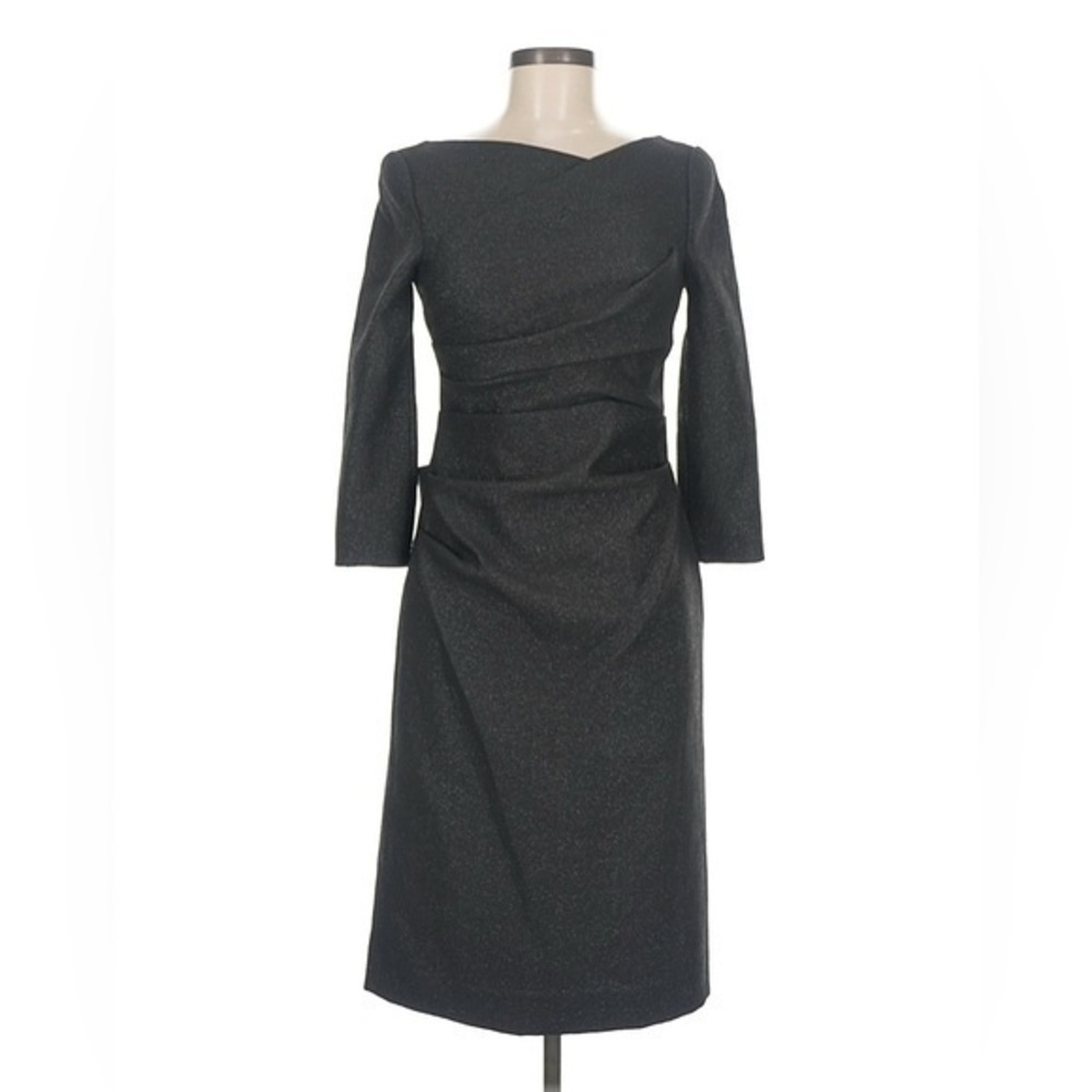 Rickie Freeman for Teri Jon Ruched Long Sleeve Sheath Dress Black Midi 6 Small